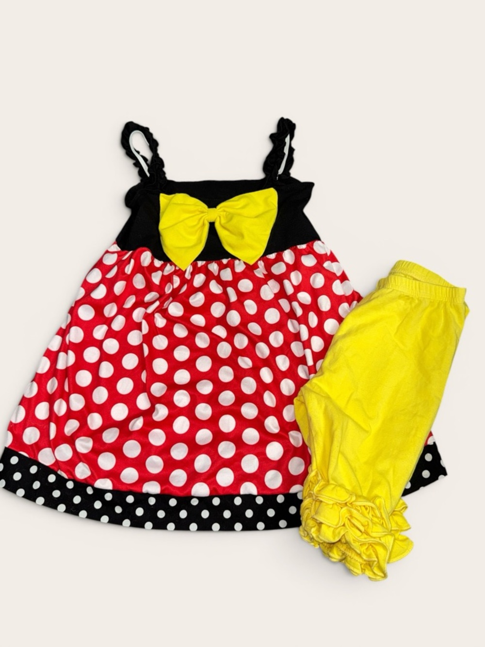 Disney Inspired Minnie Outfit Set Girls 6/7 Polka Dot Top & Ruffle Shorts